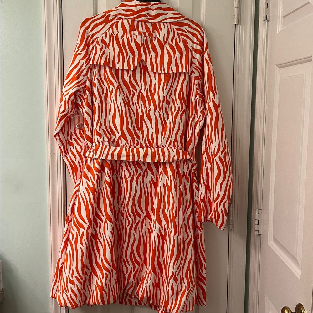 Samuel Dong Orange and White Zebra Print Trench Coat / Dress - Picture 2 of 8